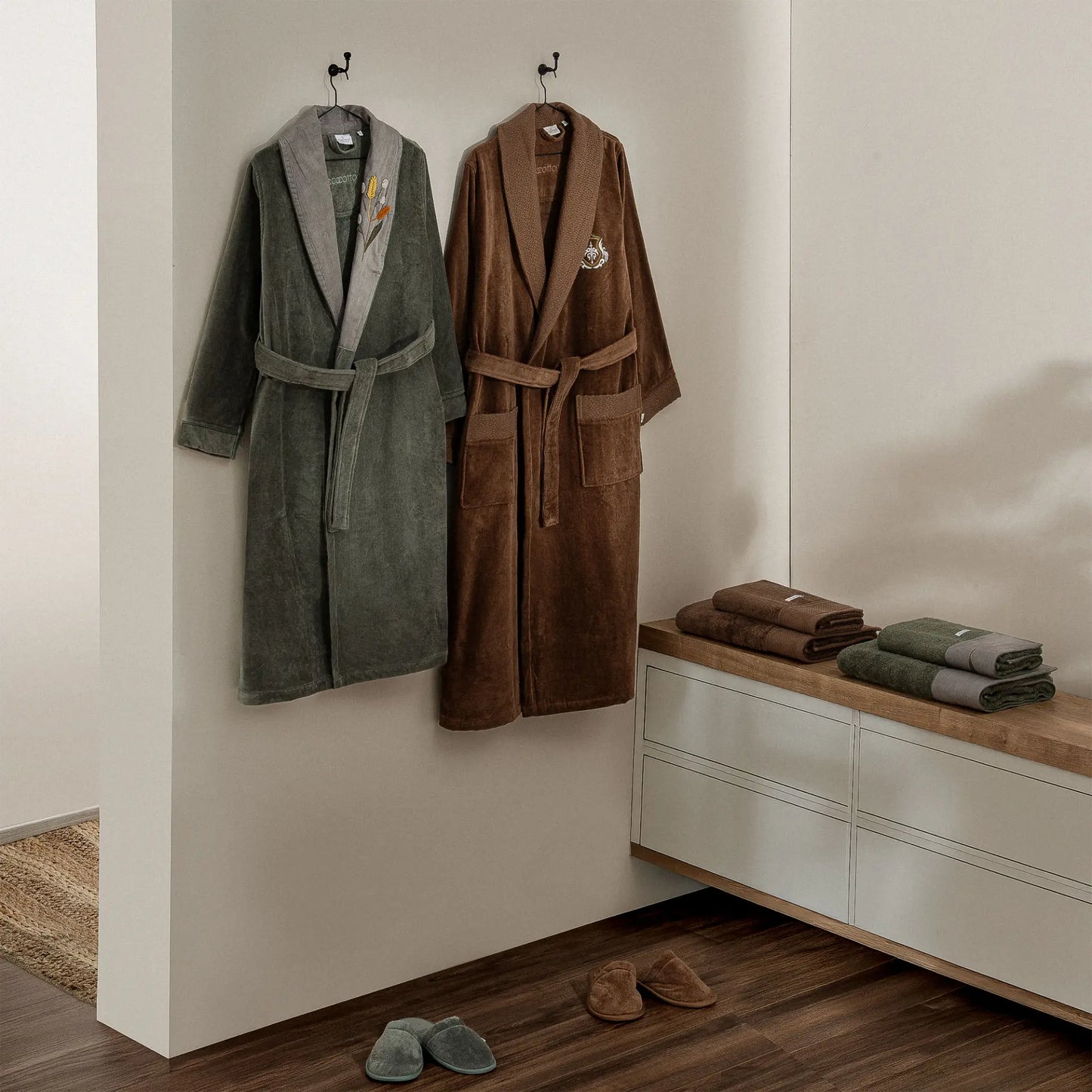 Farah Aile Bornoz Seti Organik Pamuk Yeşil-Kahve M/L