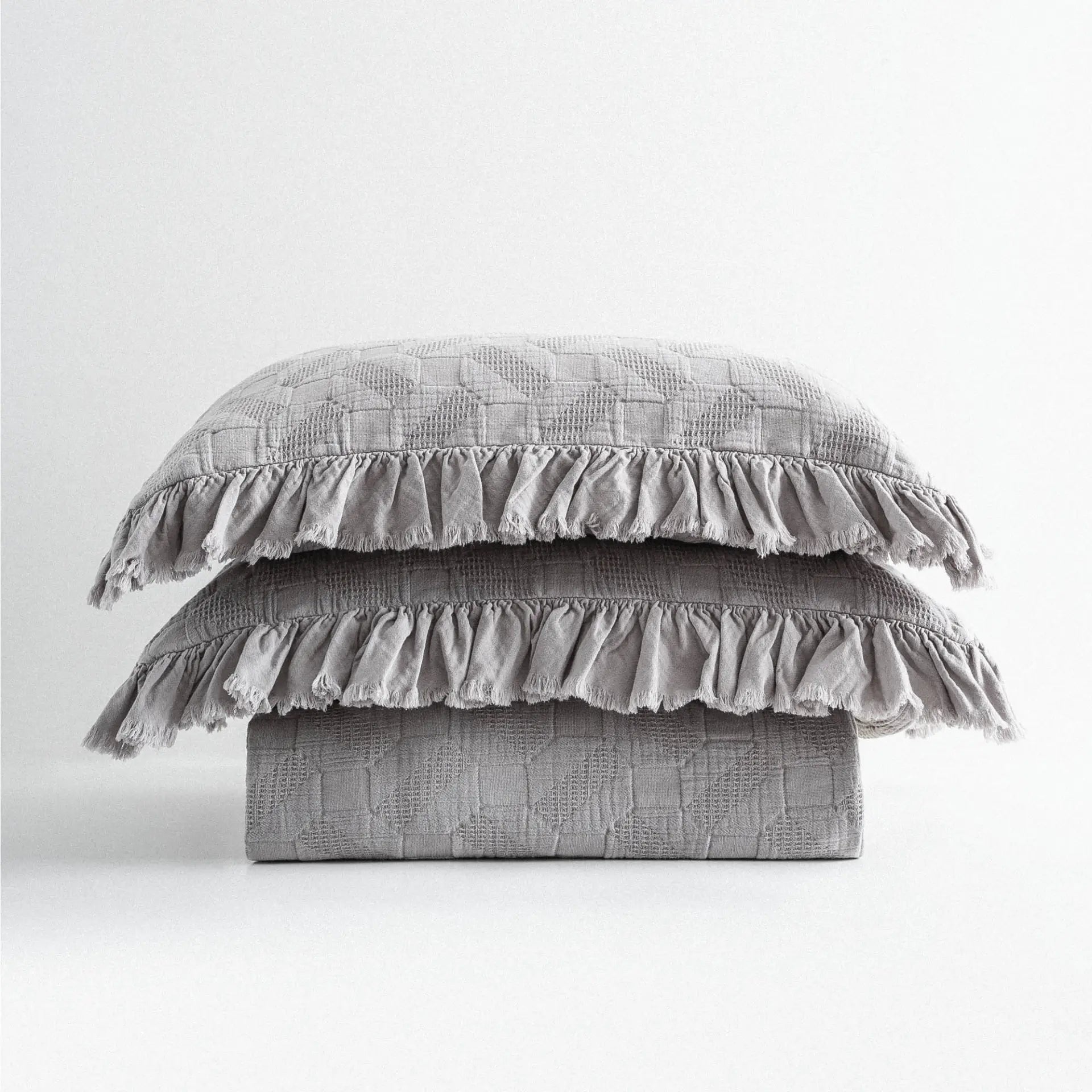 Tanya Çift Kişilik Pike Yatak Örtüsü Takımı Pamuk Gri