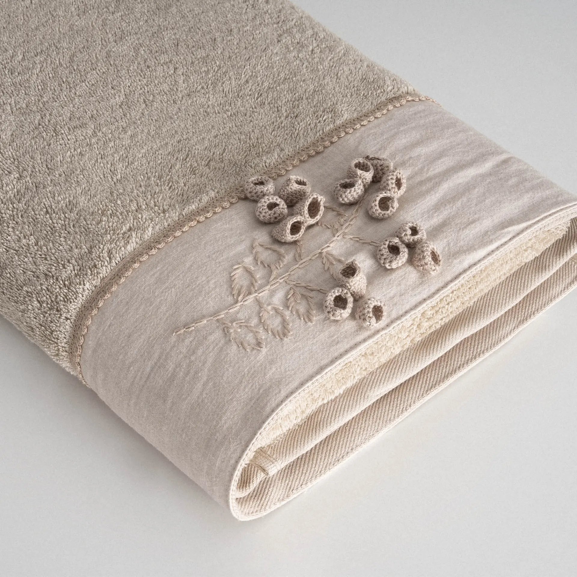 Masal Aile Bornoz Seti Organik Pamuk Bej-Yeşil M/L