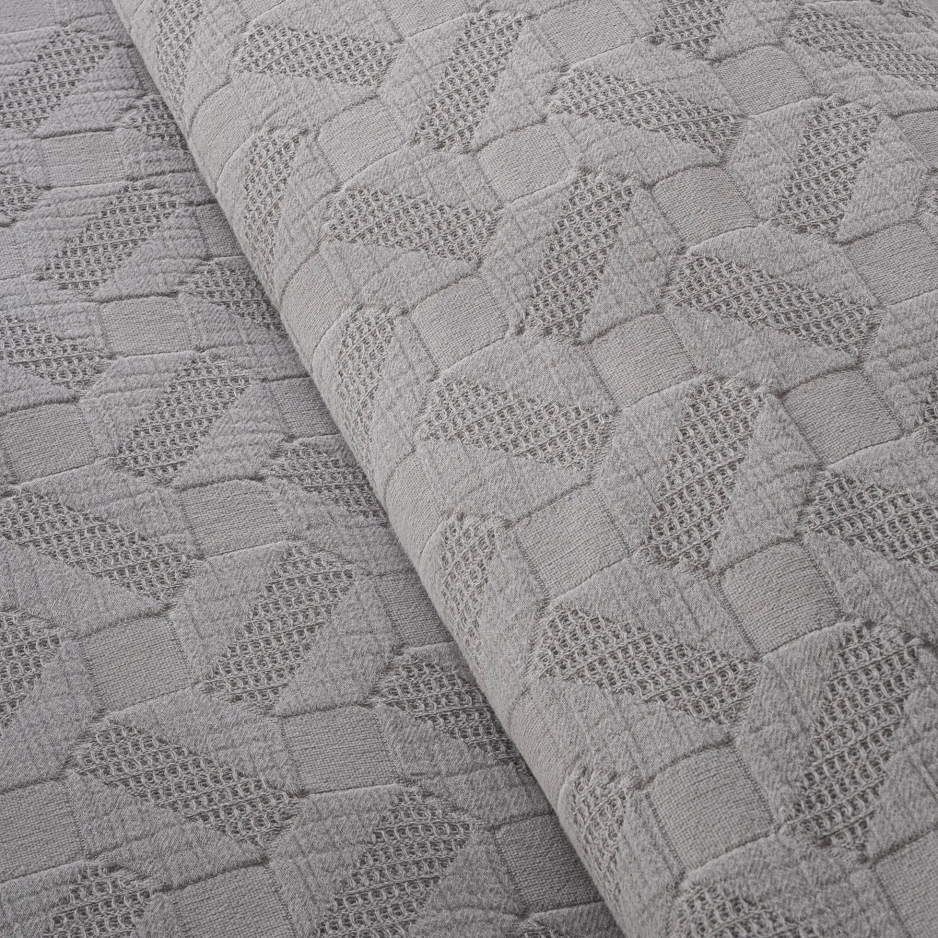 Tanya Çift Kişilik Pike Yatak Örtüsü Takımı Pamuk Gri