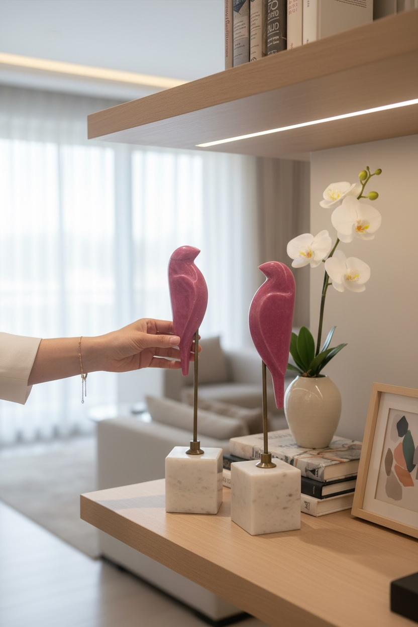 Mermer Tabanlı Dekoratif İkili Kuş