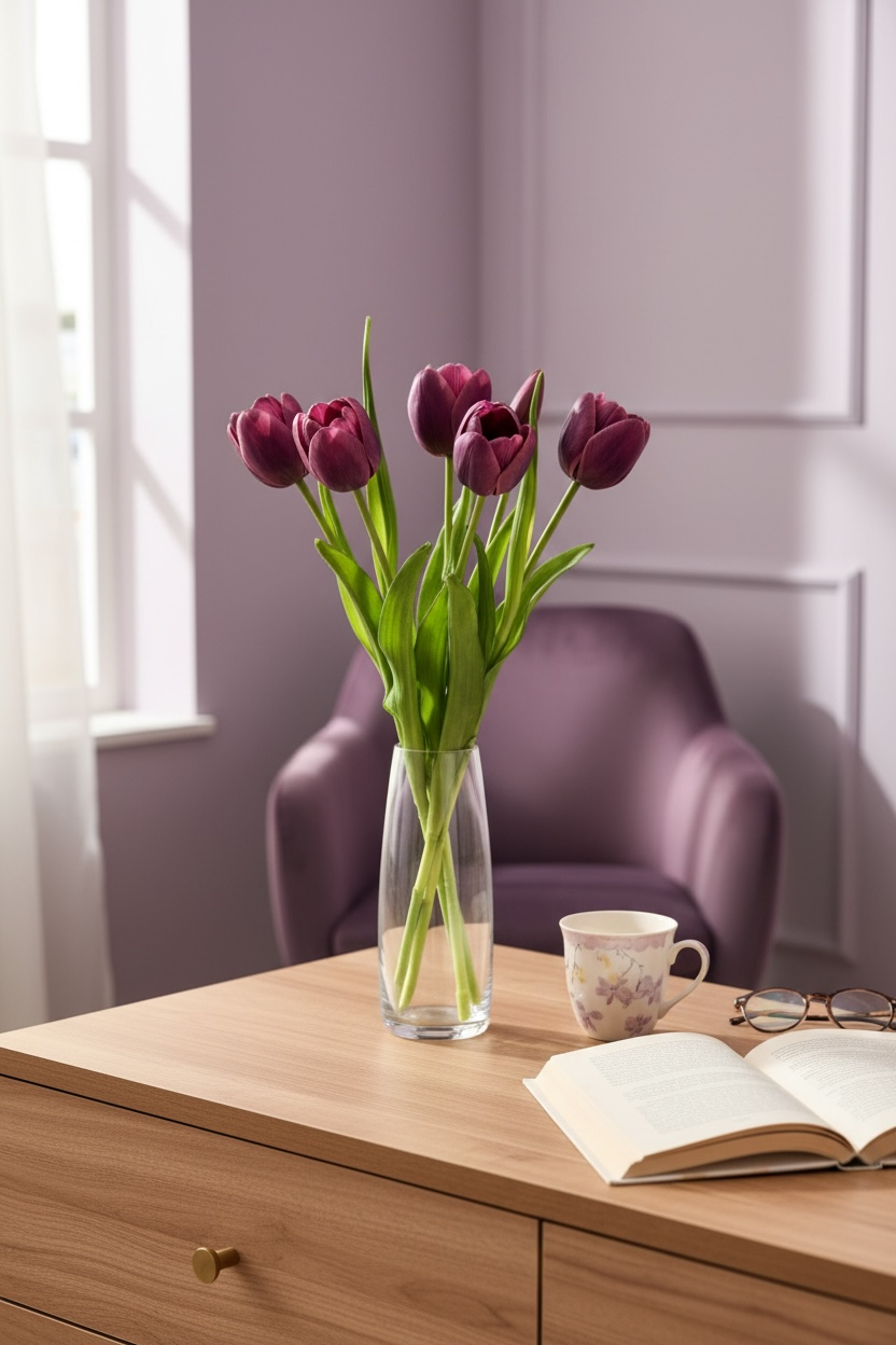 Islak Görünümlü Mor Lale Demeti (5 Adet)