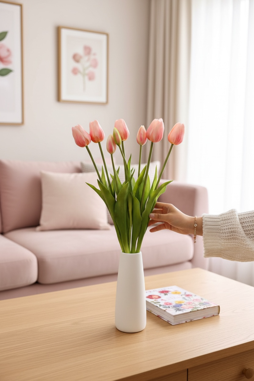 Islak Görünümlü Pembe Lale Demeti (7 Adet)