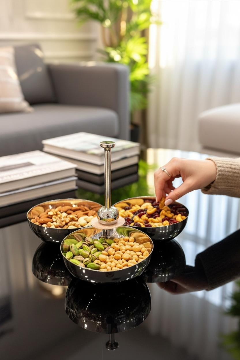 3 Kaseli Gümüş Kaplama Çerezlik