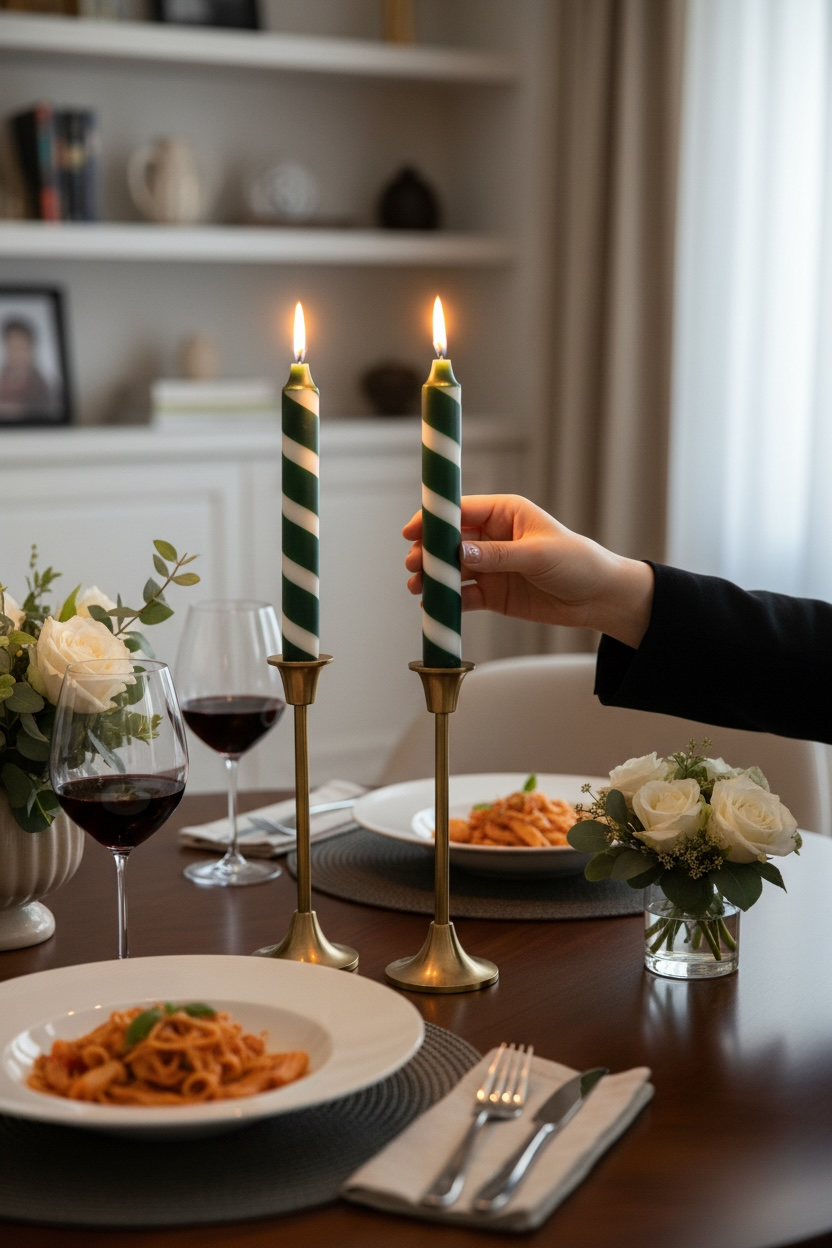 Green And White Candle Striped