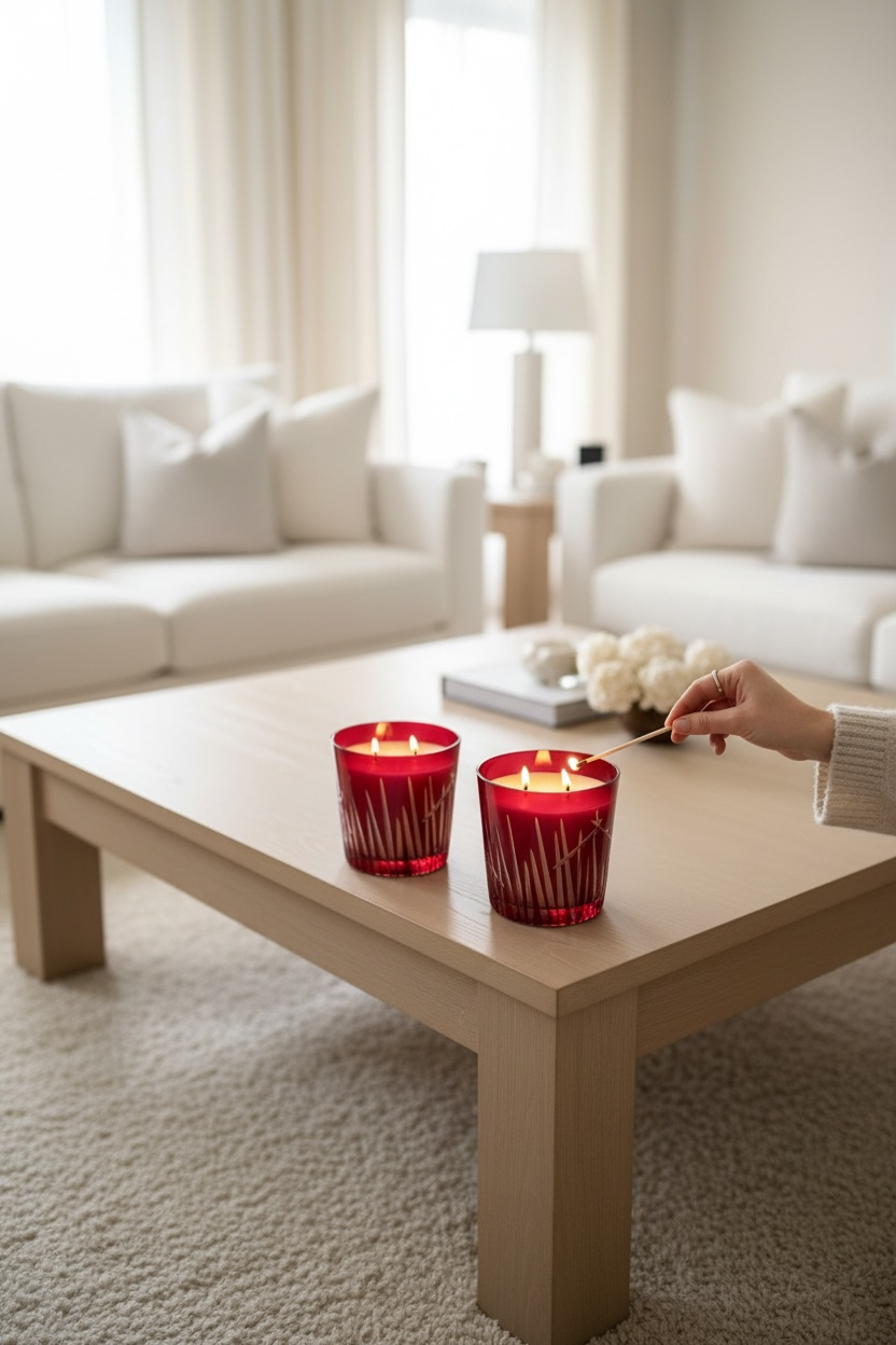 Sora Desenli Kırmızı Cam Mum Koleksiyonu