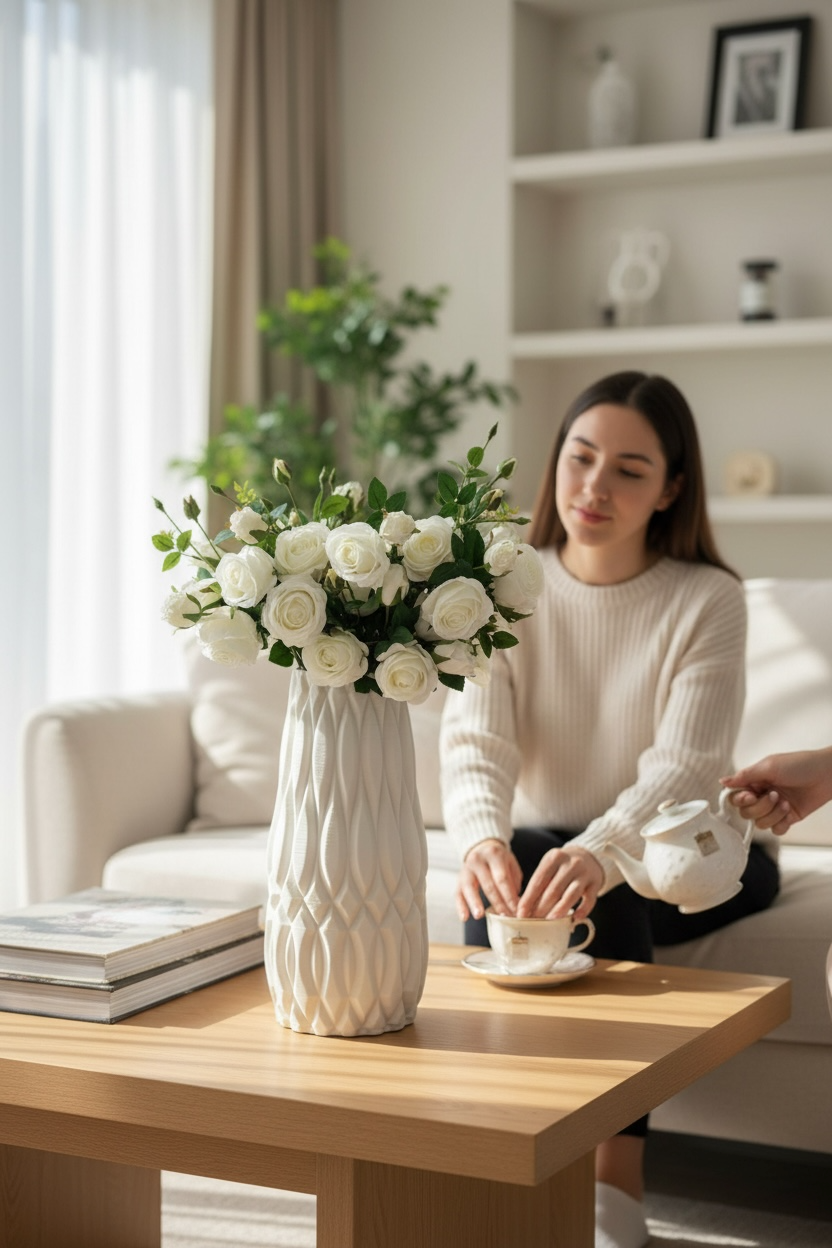 Yapay Çiçek Islak Dokulu Gül – Beyaz