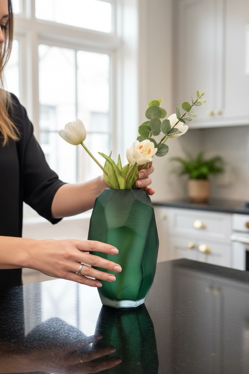 El Yapımı Cam Vazo Yeşil