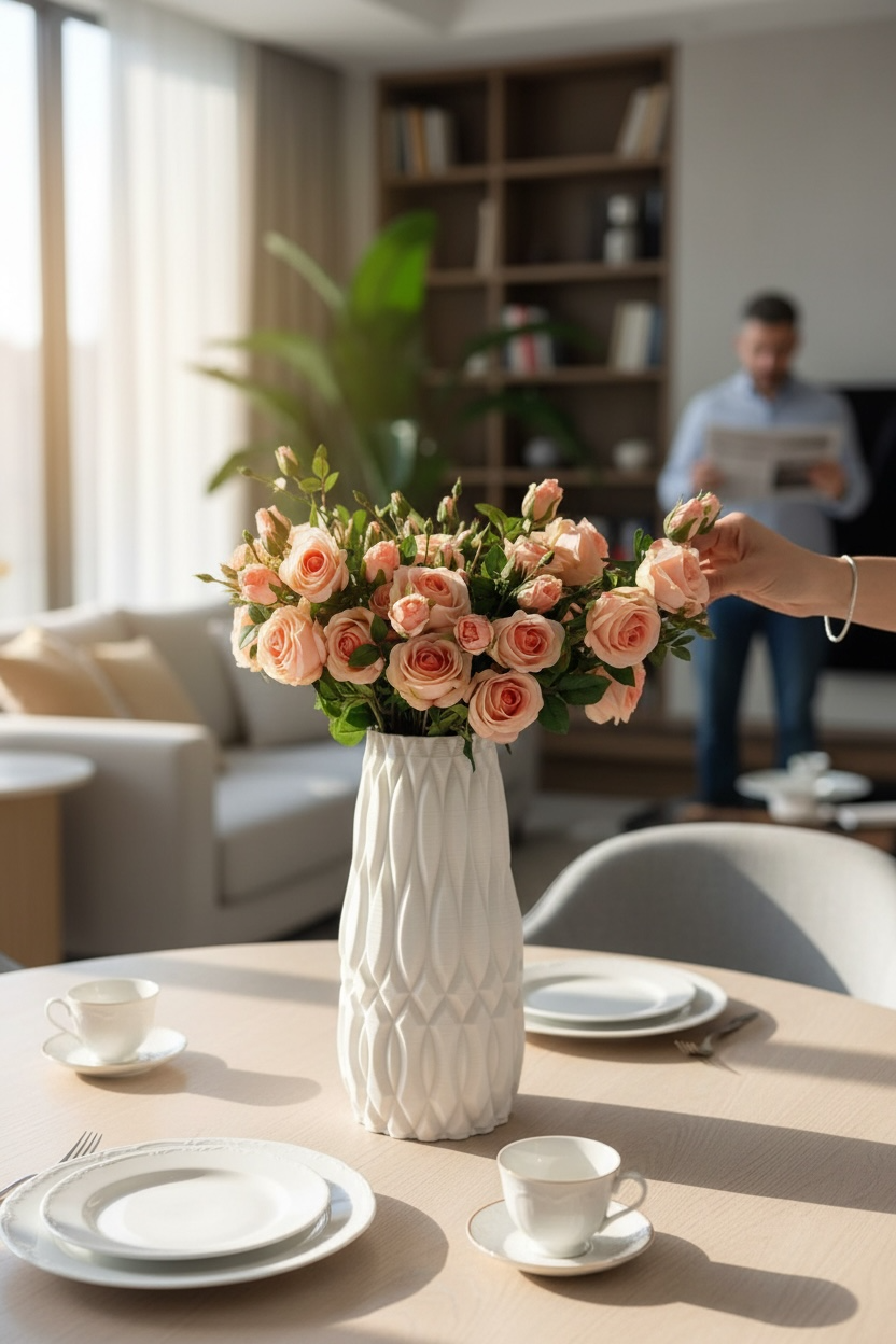 Yapay Çiçek Islak Dokulu Gül Pembe