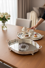 Gümüş Kulplu Oval Tepsi