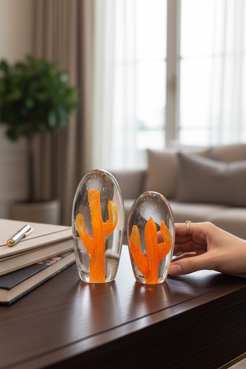 2’li Cam Turuncu Kaktüs Obje
