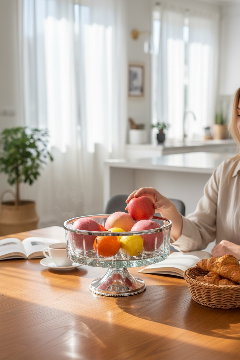 Gümüş Kaplama Ayaklı Kase Kristal 25 cm