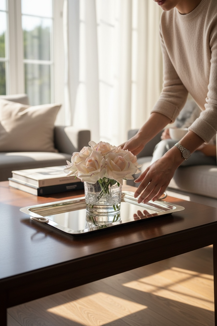 33x45 cm büyük Çift Kulplu Gümüş Çay Tepsisi