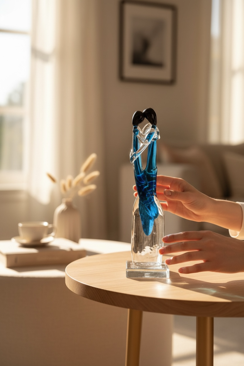 Couple Blue Black Glass Decor