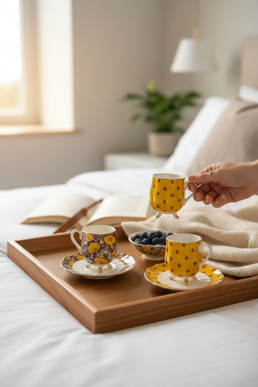 Eliana Bone 4'lü Ayaklı Porselen Kahve Fincanı