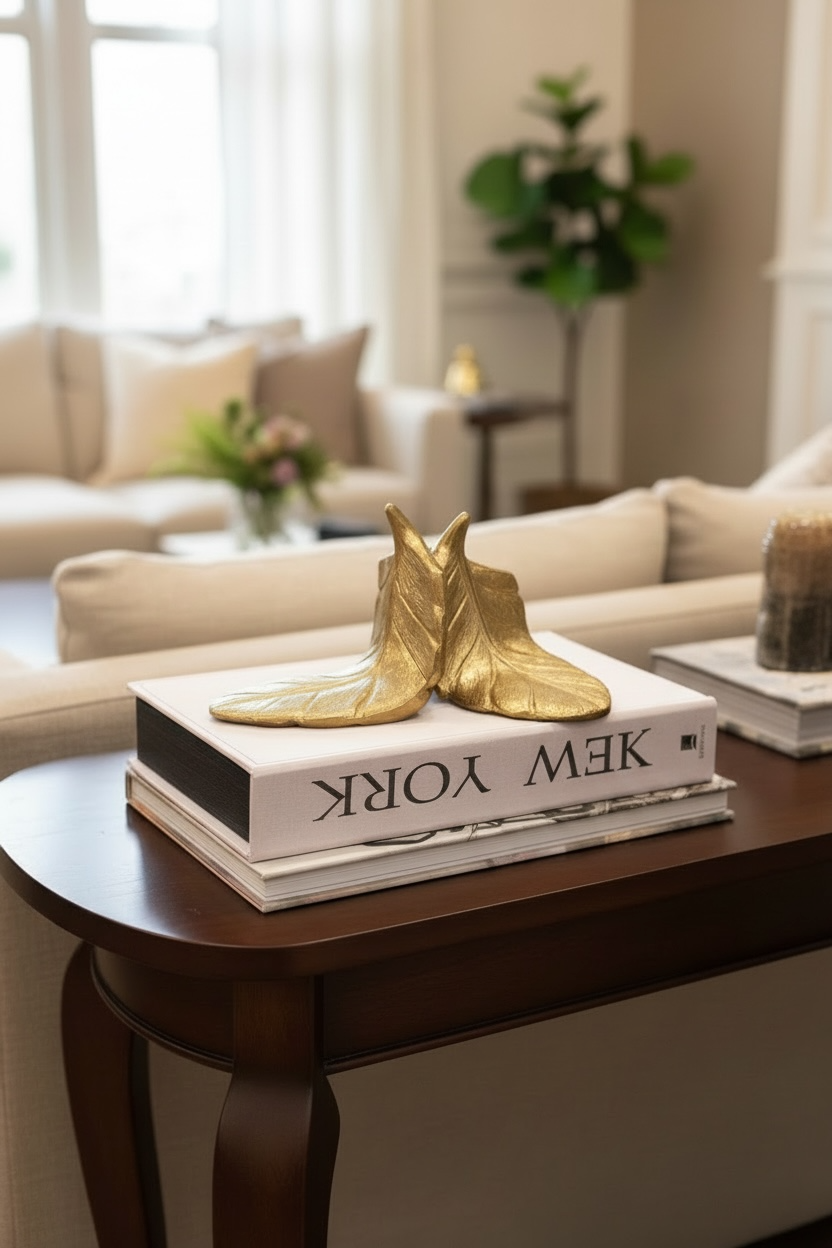 Masa Üstü Altın Yaprak Kitap Tutucu