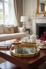 Yeşil Çicekli Aynalı Lüx Tepsi