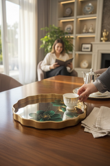 Yeşil Çicekli Aynalı Lüx Tepsi