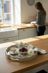 Beyaz Çicekli Lüx Tepsi