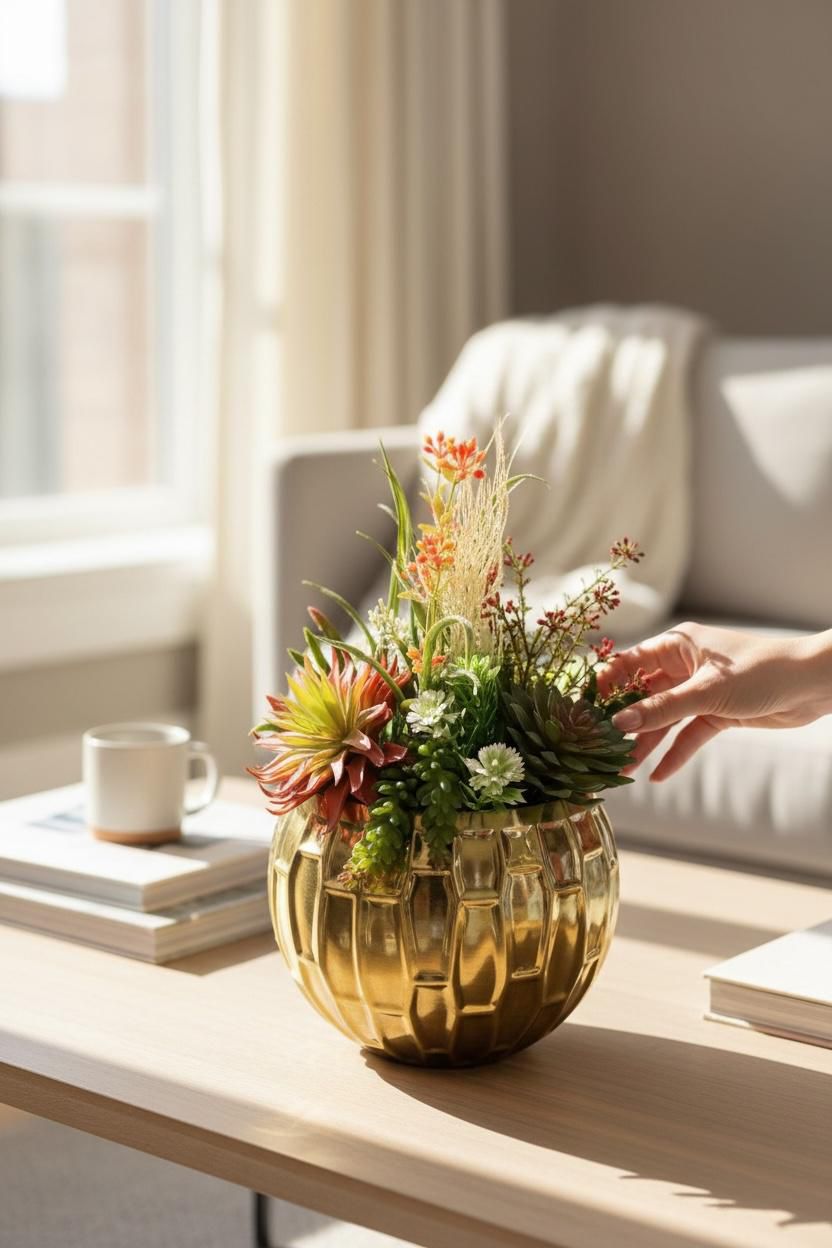 Gold Dama Desen Saksılı Sukulent