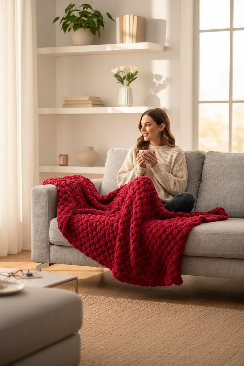 El Örgüsü Kalın Örme Battaniye