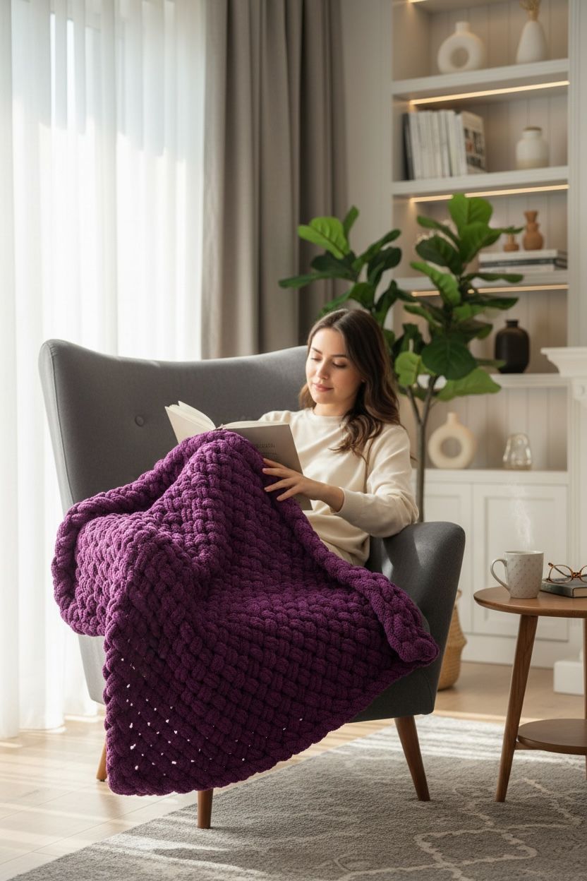 El Örgüsü Kalın Örme Battaniye