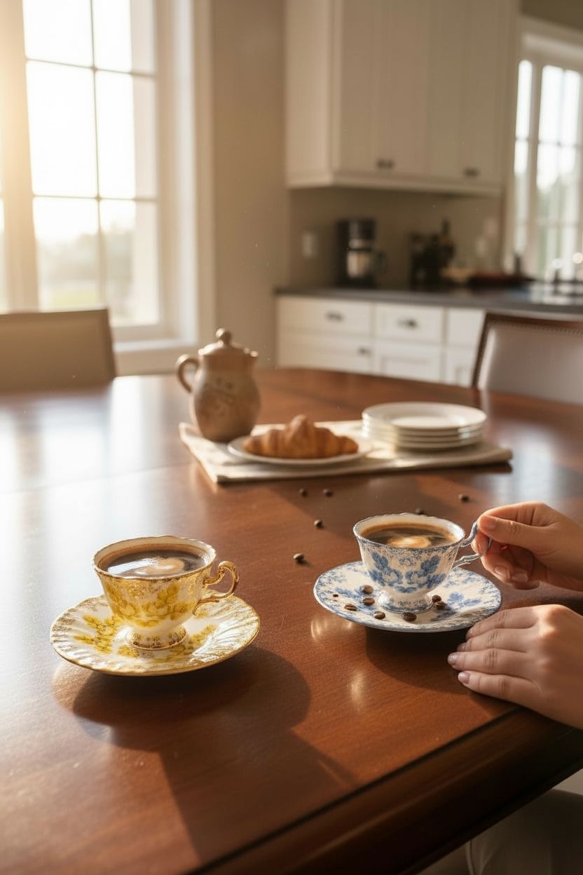 El Boyaması Renkli Çicekli Kahve Fincan Seti
