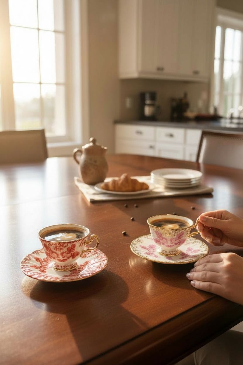 El Boyaması Renkli Çicekli Kahve Fincan Seti