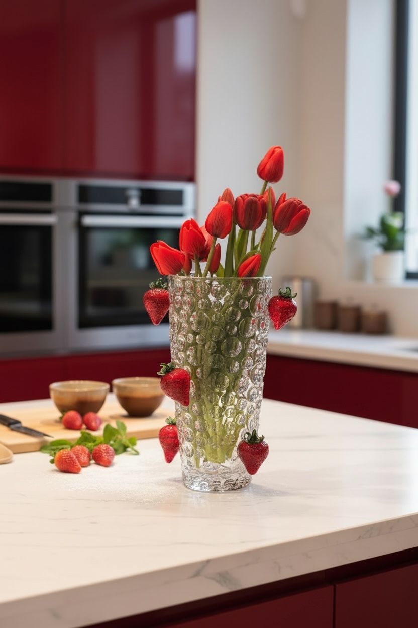 Çilekli Özel Tasarım Vazo