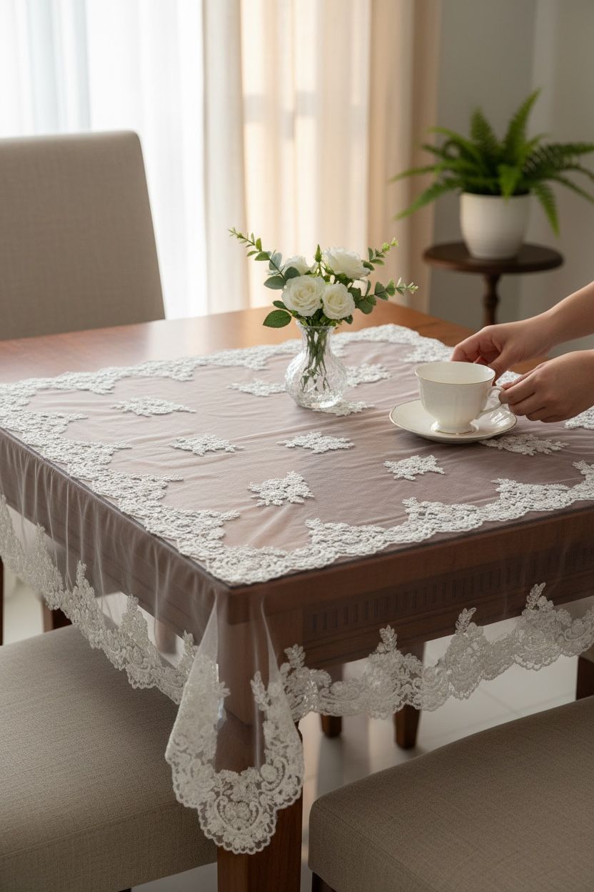 Çiçek Dantelli Masa Örtüsü