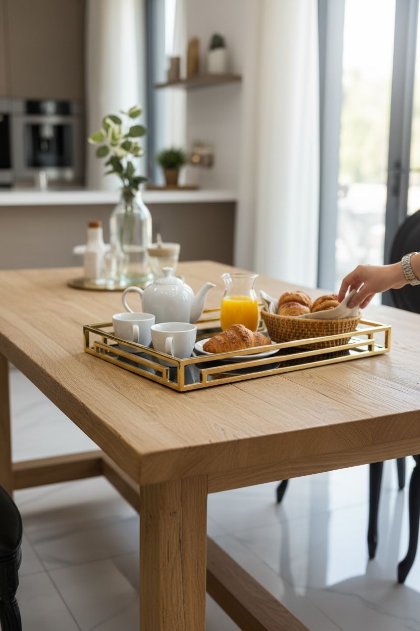 Siyah Gold Detaylı Modern Tepsi