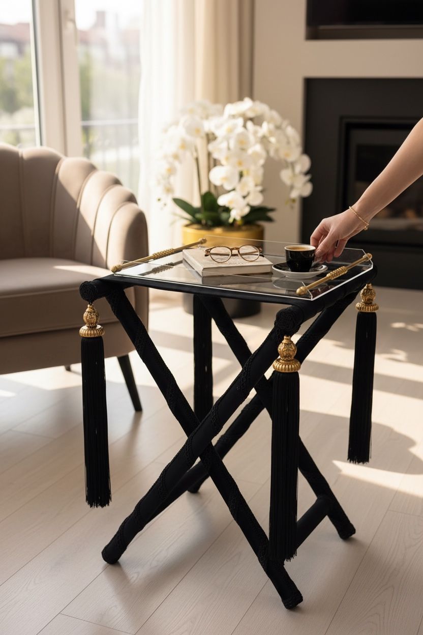 Püskül Detaylı Gold Sehpa