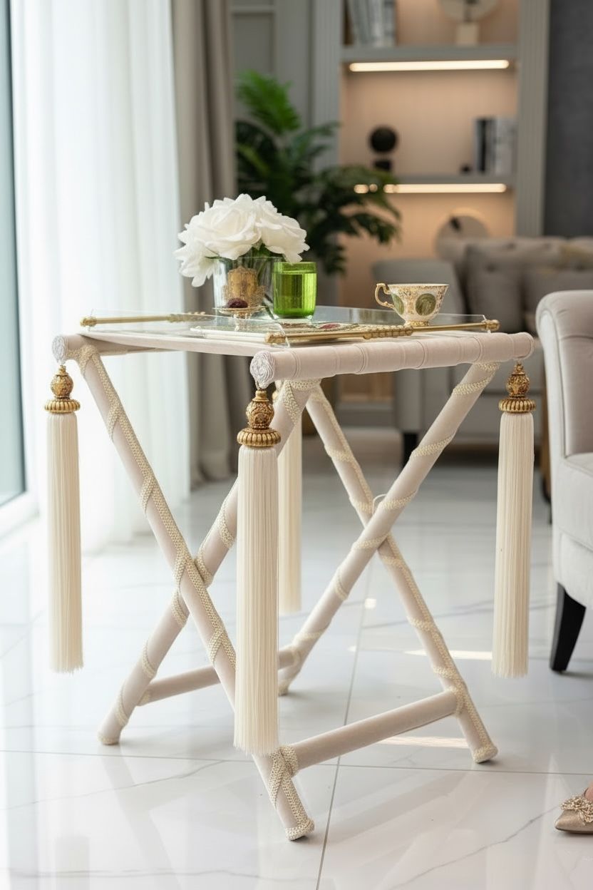 Püskül Detaylı Gold Sehpa