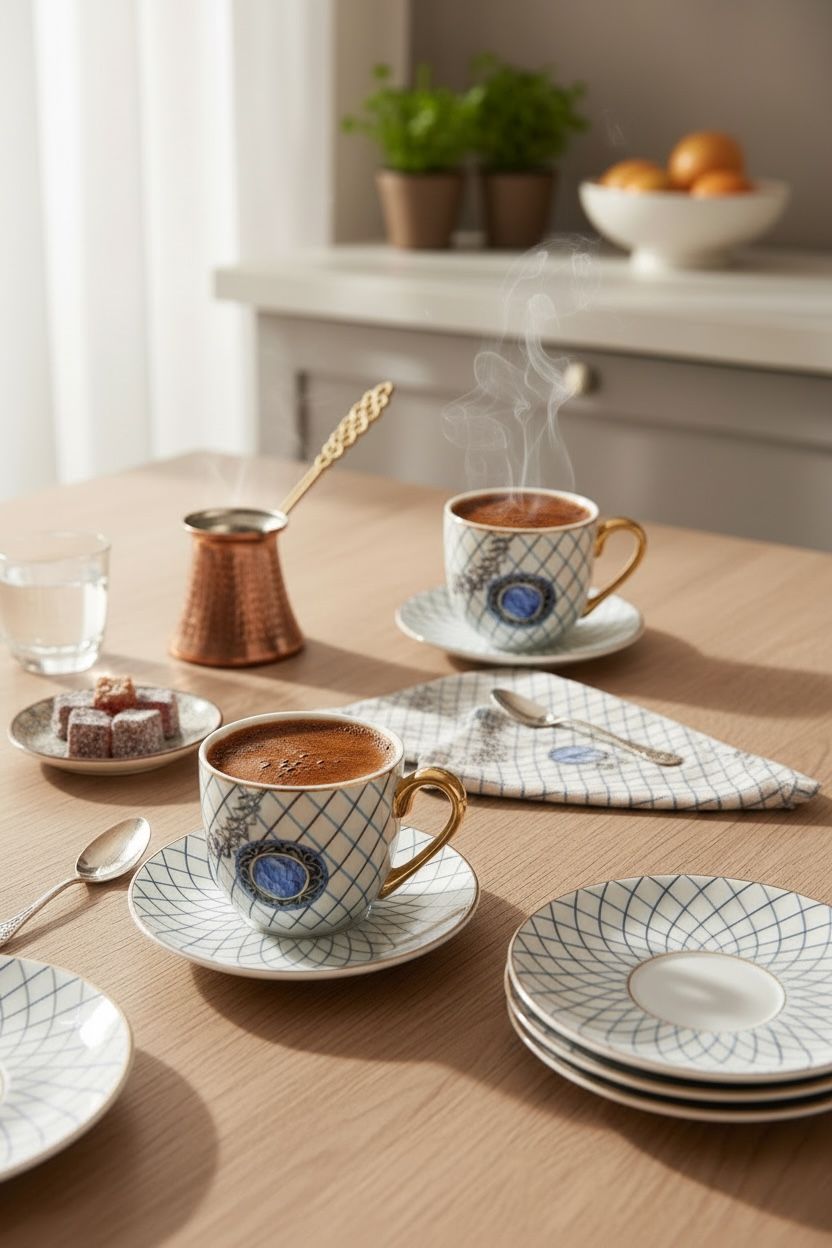 Renkli Desenli 6’lı Kahve Fincan Seti