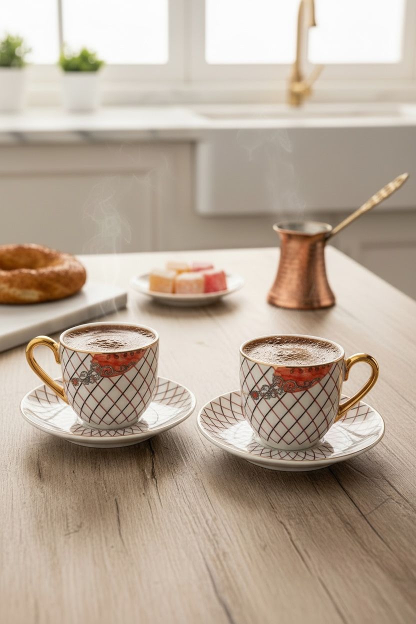 Renkli Desenli 6’lı Kahve Fincan Seti