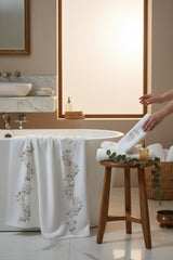 Pembe Güllü İşlemeli Hamam & Paspas Seti