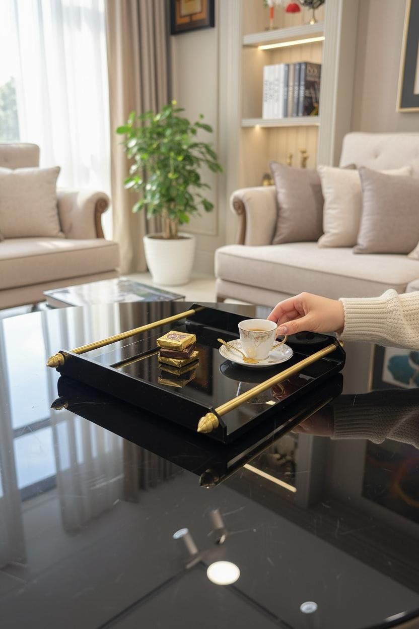Pirinc Gold Kulplu Pleksi Sunum Tepsi