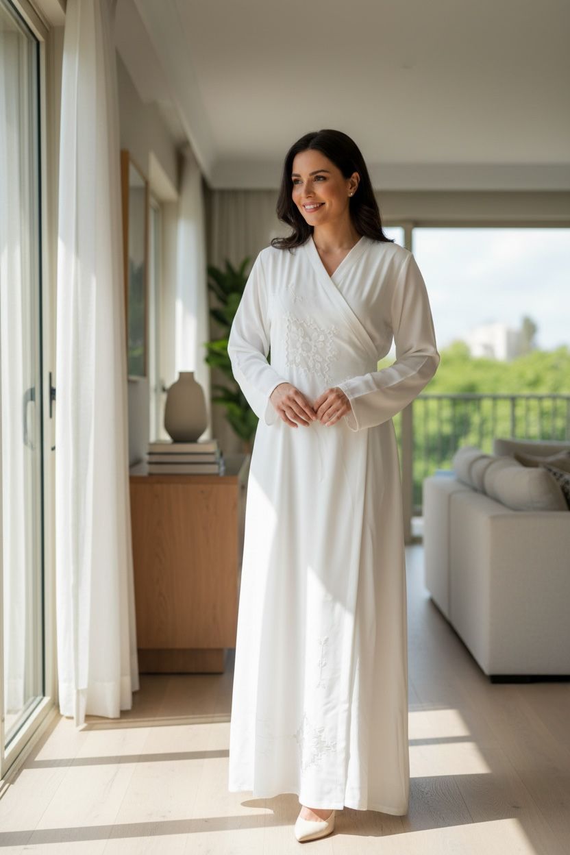 Elegance Beyaz Dantel Detaylı Sabahlık