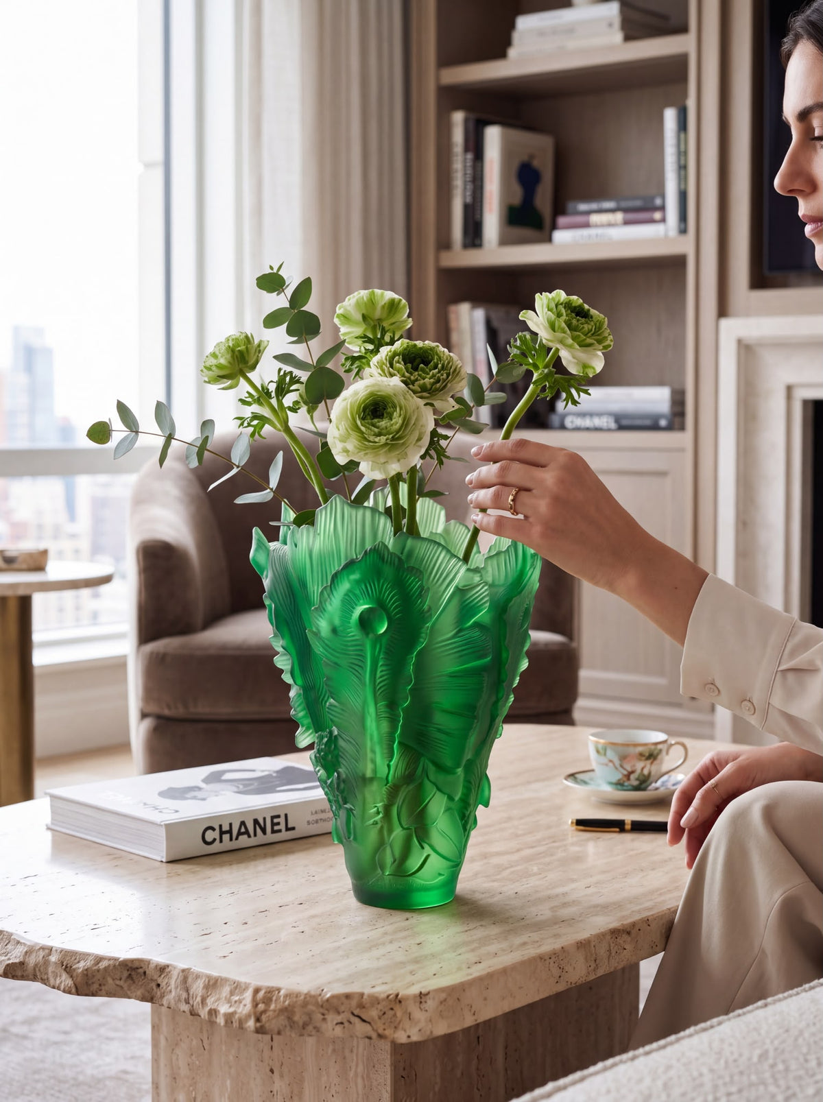 Reçine Floral Vazo Yeşil