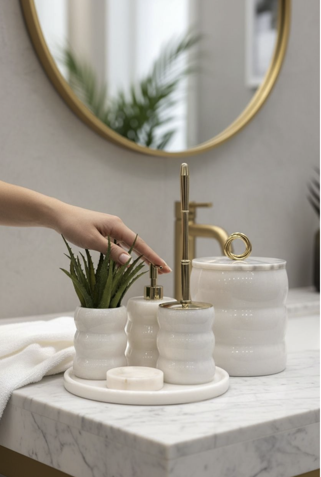 6 Parçalı Beyaz Mermer Banyo Seti