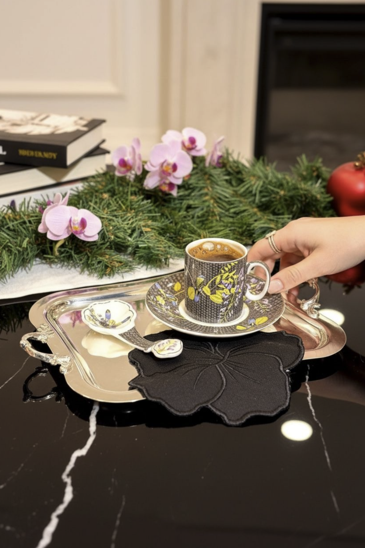 6’lı Florwers Kumaş Kahve Peçete Seti