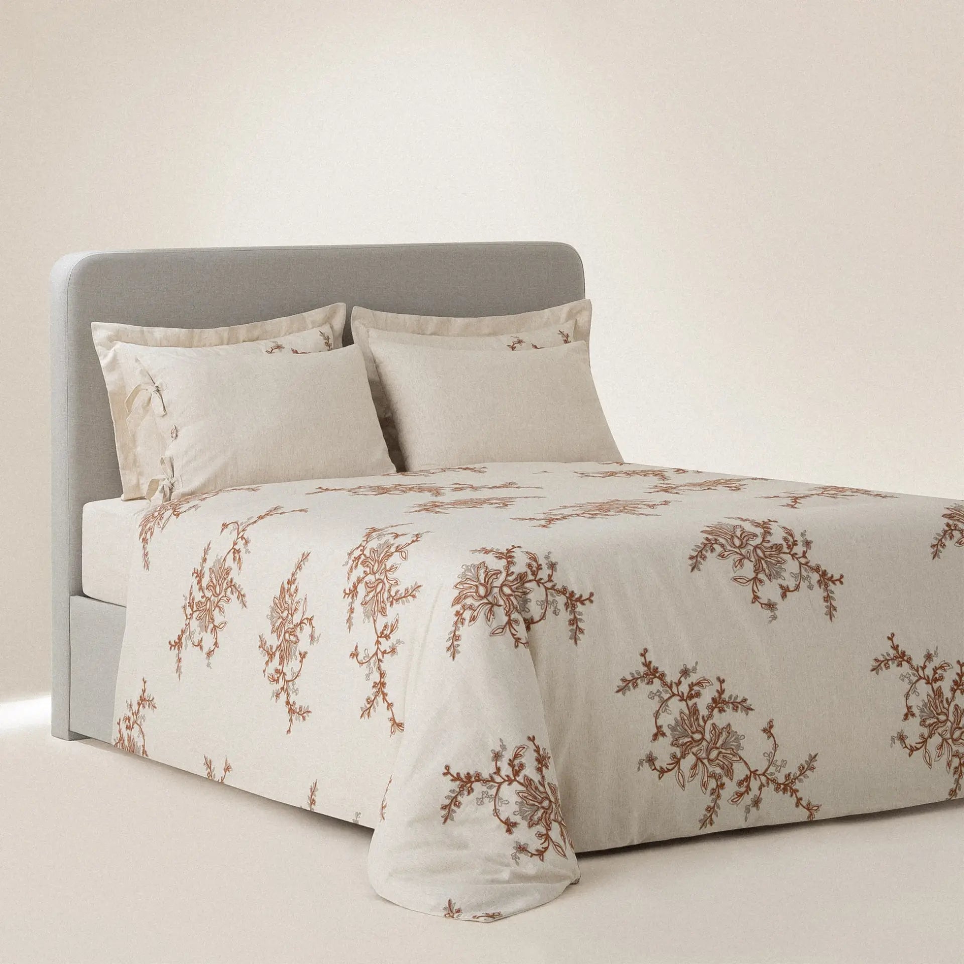 Libera Çift Kişilik Nevresim Takımı Organik Pamuk Keten Krem-Terra