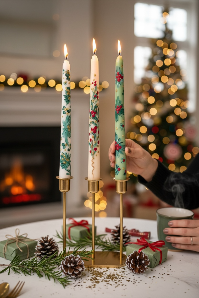 3’lu Yesil Ağacli Mum Seti