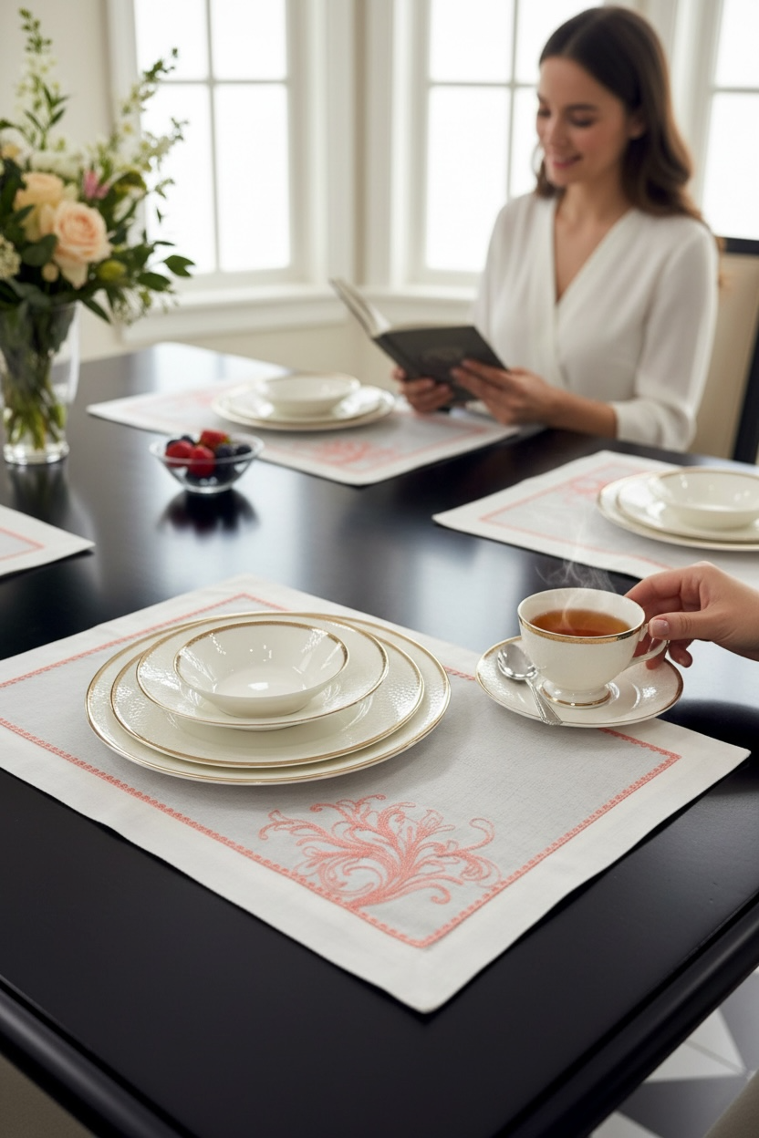 Dantel İşli Pembe Amerikan Servis