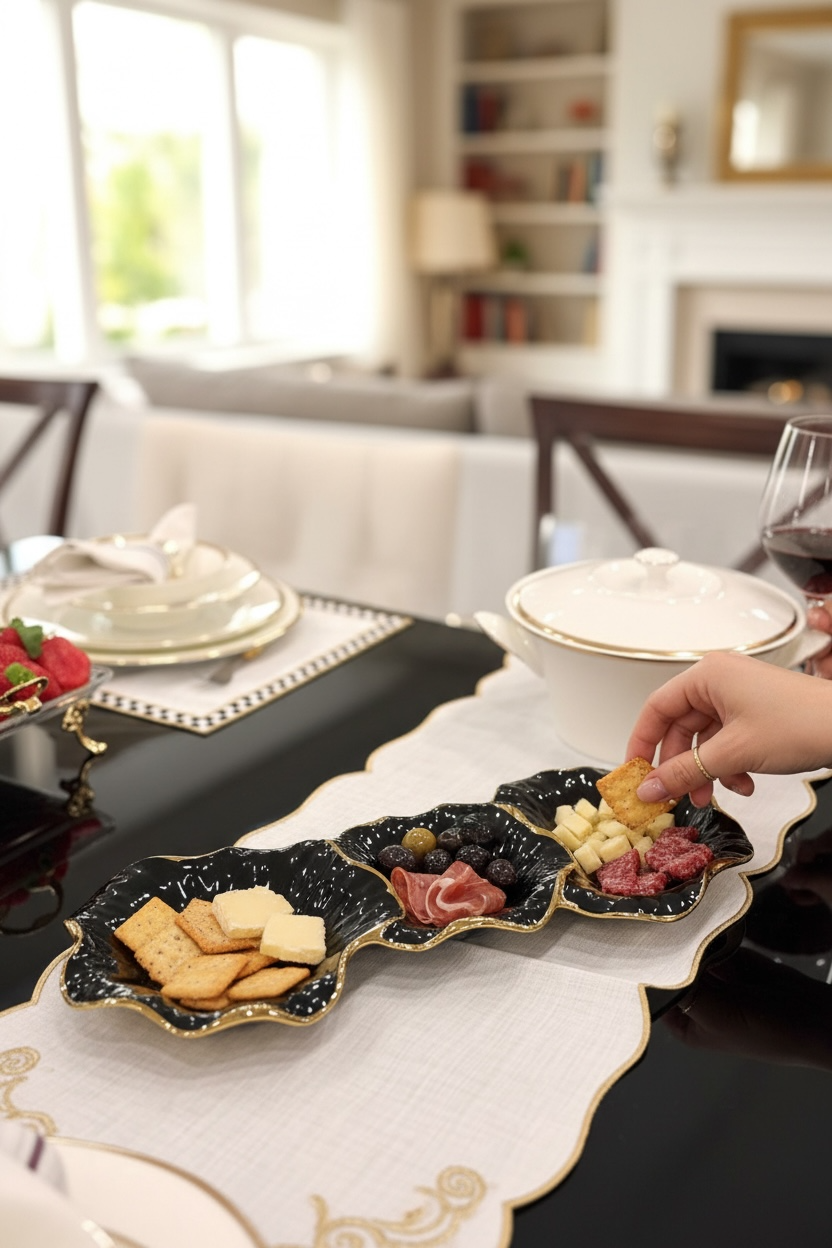 Siyah Gold Detaylı 3 Bölmeli Çerezlik