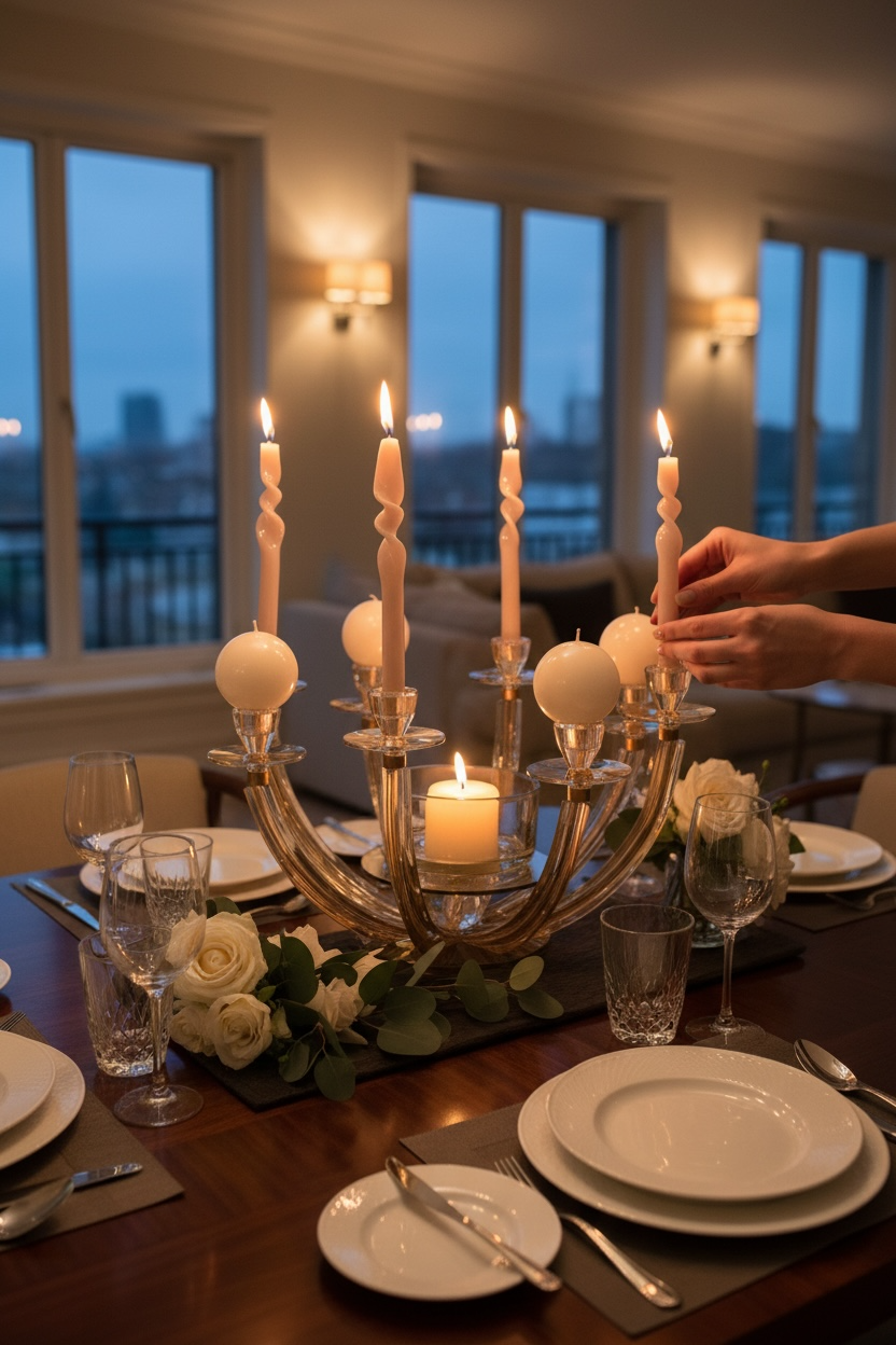 Şampanya Renk 8 Kollu Şamdan