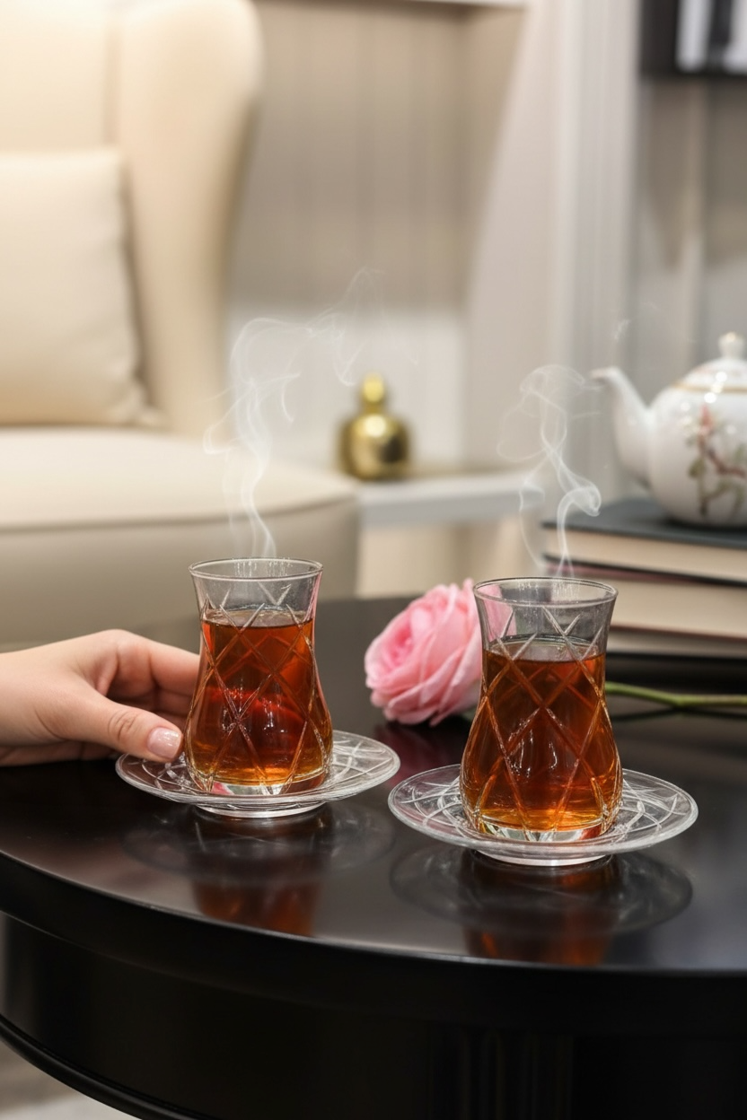 Baklava Desenli Çay Seti