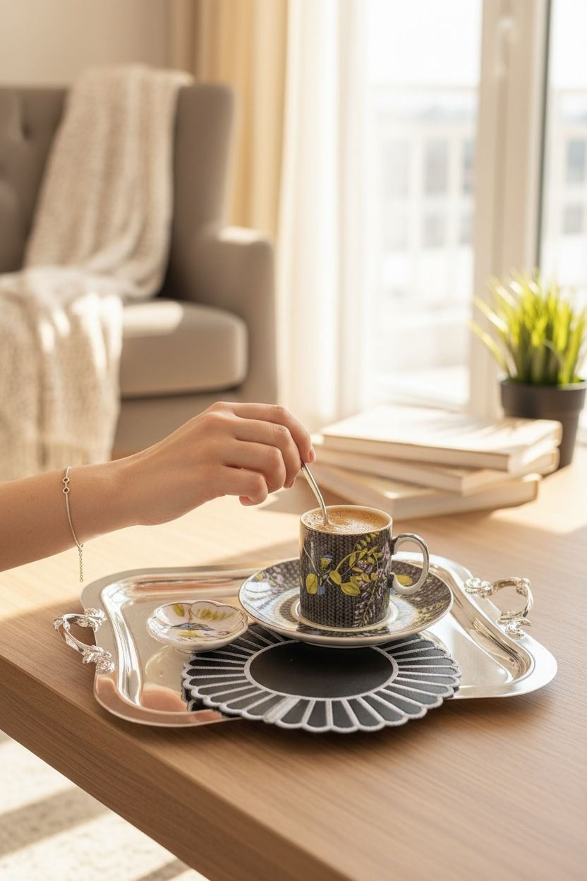 Siyah Deri Kahve Peçete Seti – 6 Adet