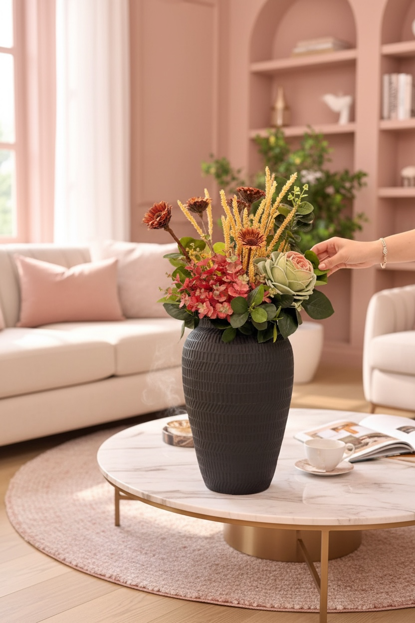 Siyah Renk Özel Tasarım Vazo Çicek